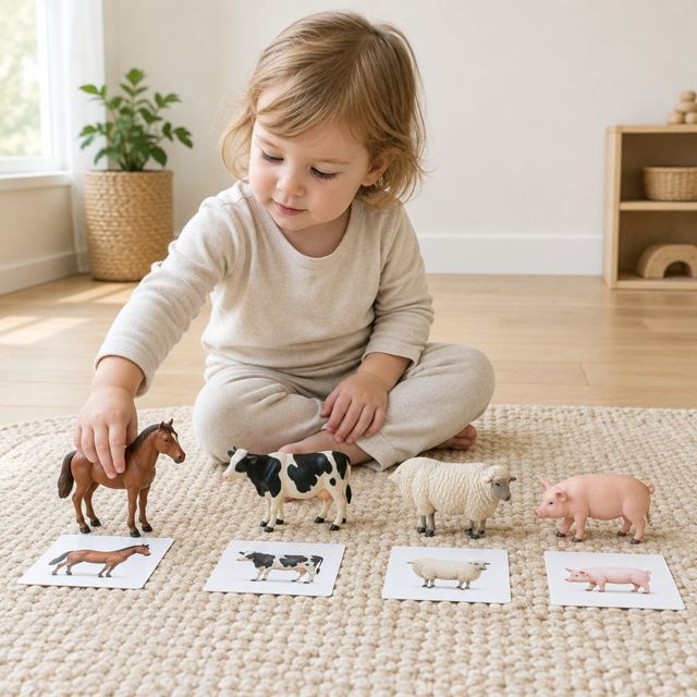 Animal figures and picture cards